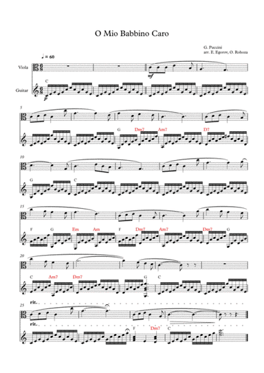 O Mio Babbino Caro, Giacomo Puccini,  For Viola & Guitar