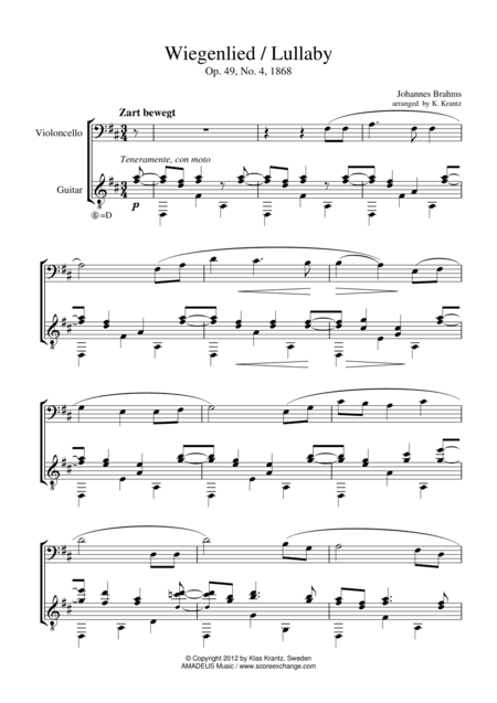 Wiegenlied / Lullaby Op. 49 No. 2 for cello and guitar (arr. K. Krantz)