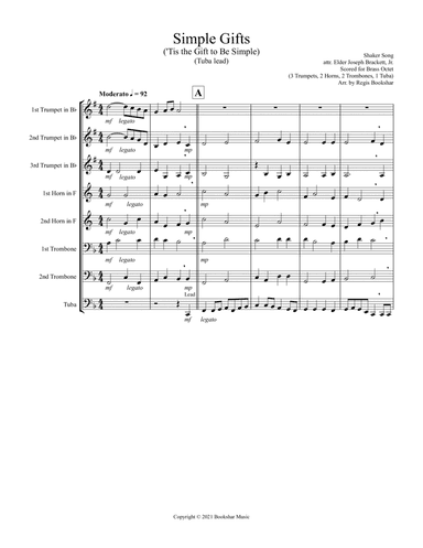 Simple Gifts ('Tis the Gift to Be Simple) (F) (Brass Octet - 3 Trp, 2 Hrn, 2 Trb, 1 Tuba) (Tuba lead (arr. Regis Bookshar)