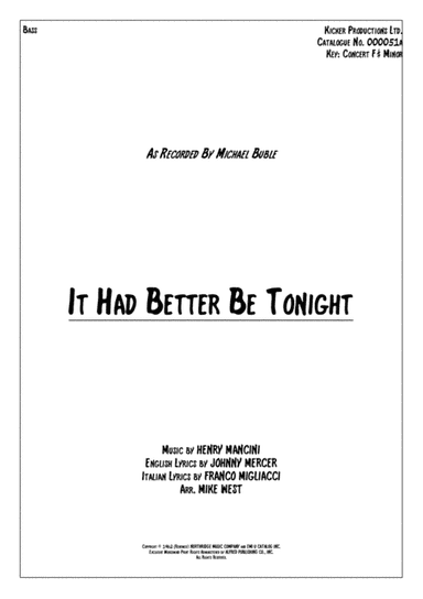 It Had Better Be Tonight (arr. Mike West)