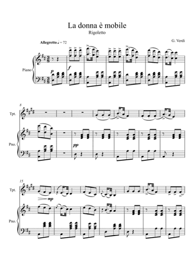 Giuseppe Verdi - La donna e mobile (Rigoletto) Trumpet Solo - D Key (arr. André Laitano)
