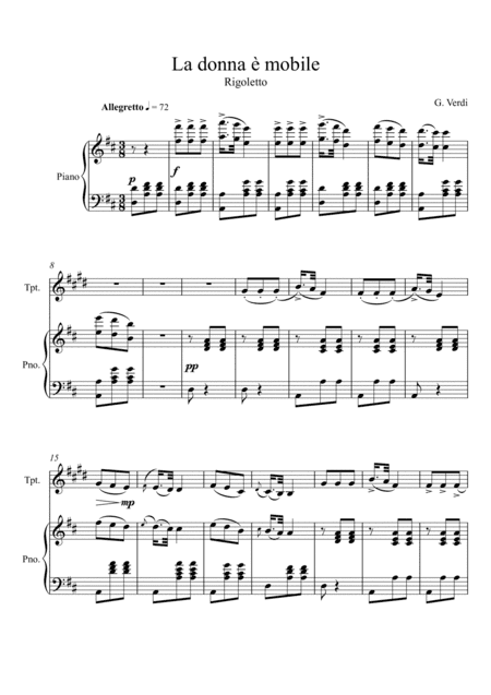 Giuseppe Verdi - La donna e mobile (Rigoletto) Trumpet Solo - D Key (arr. André Laitano)