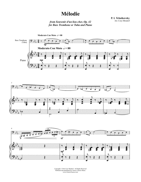 Mélodie from Op. 42 for Tuba or Bass Trombone and Piano (arr. Mixdorf, Cory)