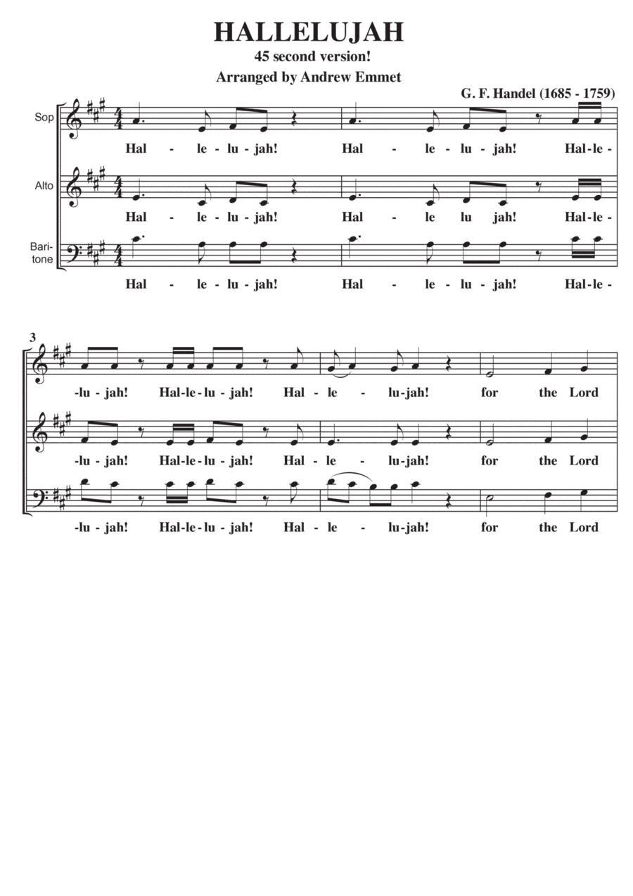 Hallelujah Chorus 45 seconds! A Cappella SAB (arr. Andrew Emmet)