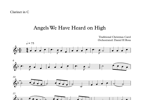 Angels We Have Heard on High  - Gloria in excelsi Deo - Easy C Clarinet (arr. Daniel H Rosa)