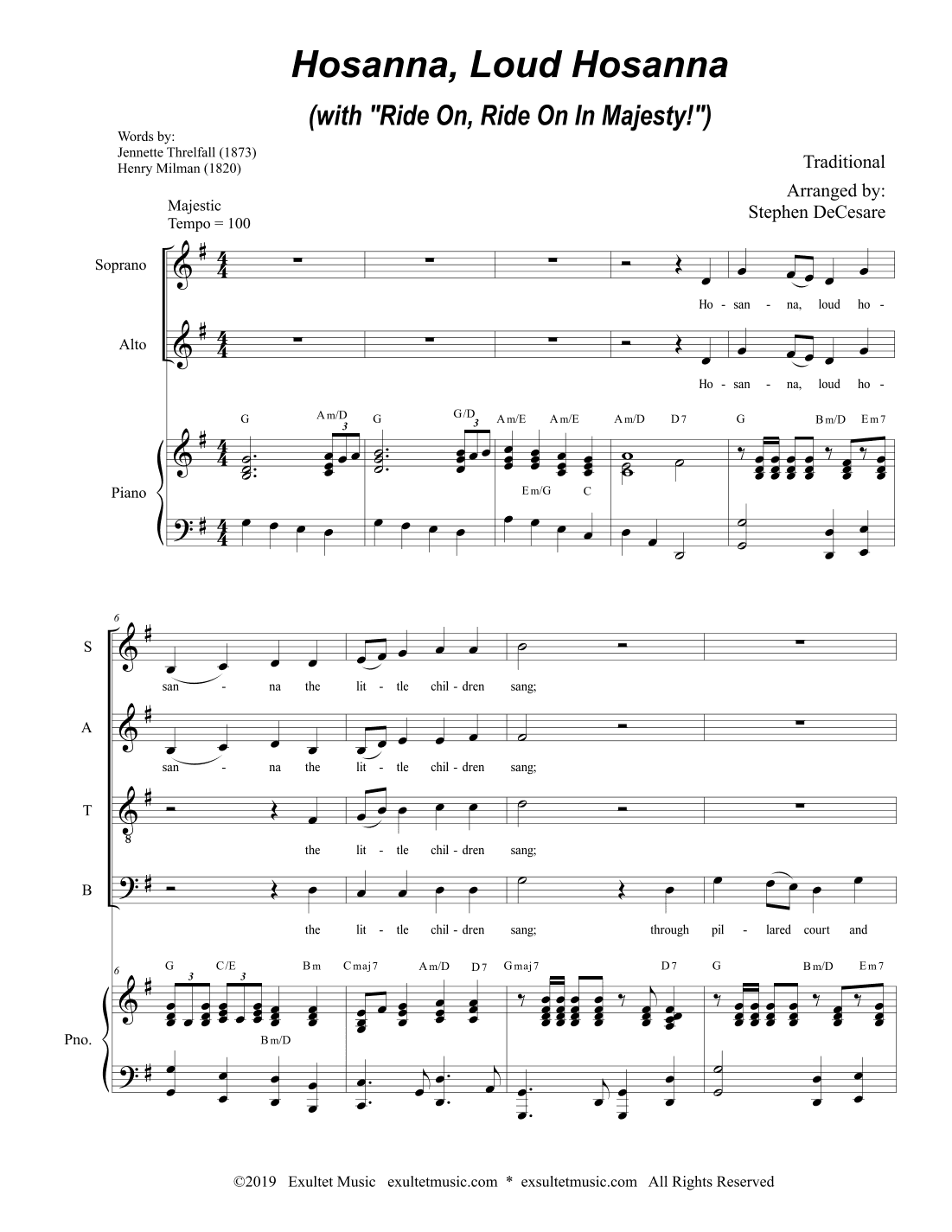 Hosanna, Loud Hosanna (with "Ride On, Ride On In Majesty!") (SATB - Piano accompaniment) (arr. Stephen DeCesare)