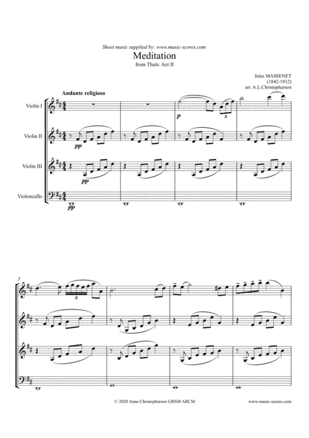 Meditation from Thais - 3 Violins and Cello (arr. Anne L. Christopherson GRSM ARCM)