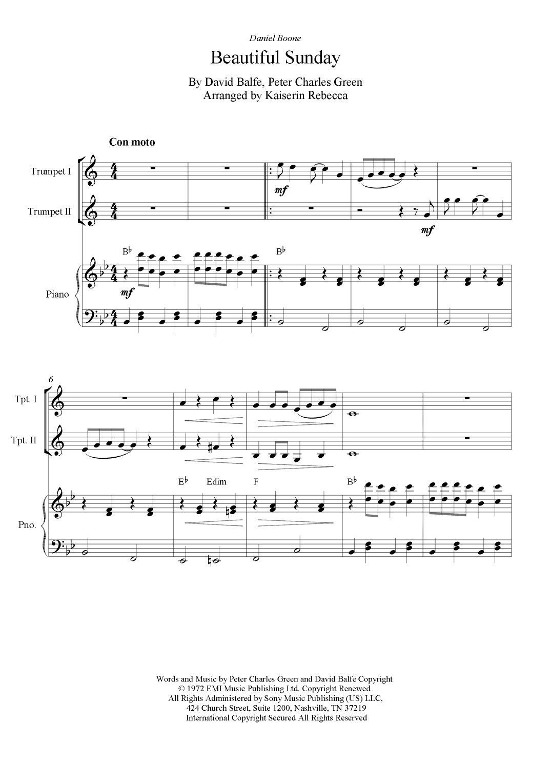 Beautiful Sunday (arr. Kaiserin Rebecca)