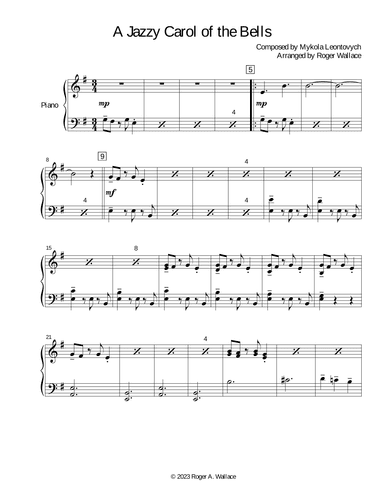 Carol of the Bells (Jazz Waltz for Solo Piano) (arr. Roger Wallace)