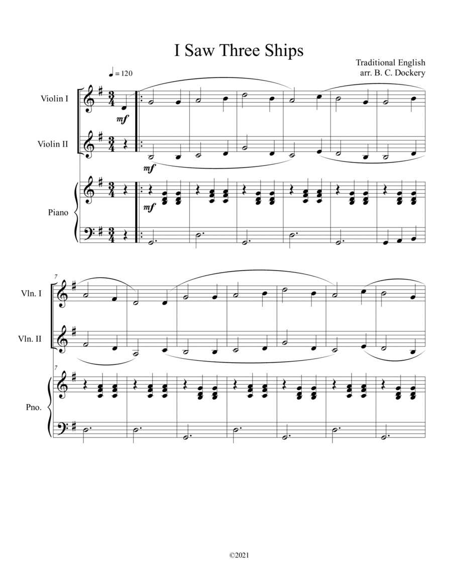 I Saw Three Ships (Violin Duet with Piano Accompaniment) (arr. B. C. Dockery)