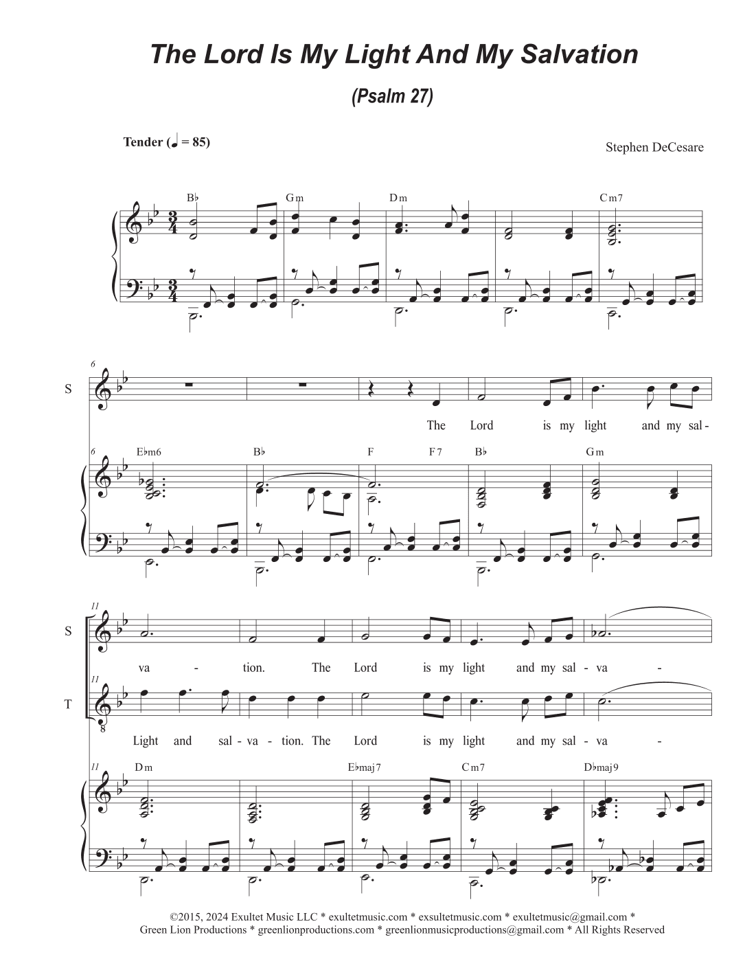 The Lord Is My Light And My Salvation (Psalm 27) (Duet for Soprano and Tenor solo)