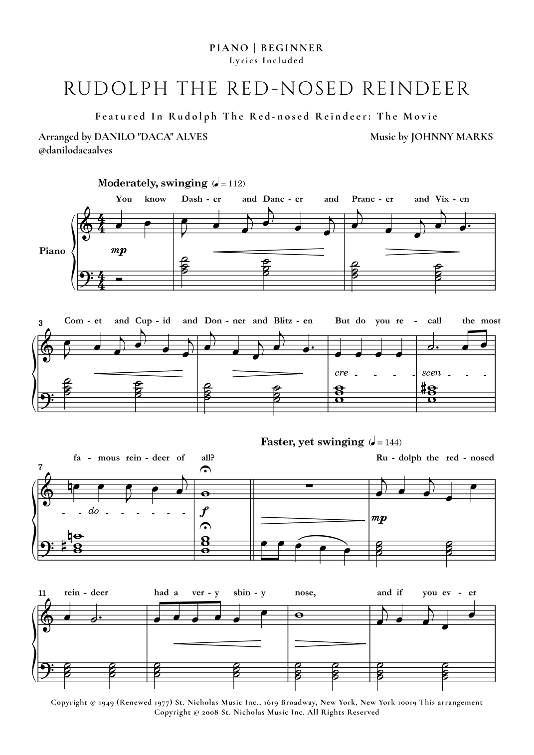 Rudolph The Red-nosed Reindeer (arr. Danilo "Daca" Alves)