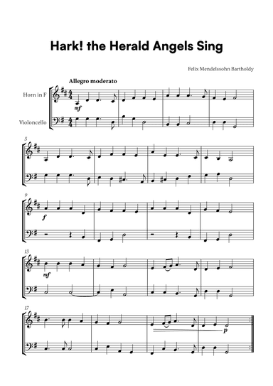 Felix Mendelssohn Bartholdy - Hark the Herald Angels Sing (for French Horn and Cello) (arr. Cadenza Editions)