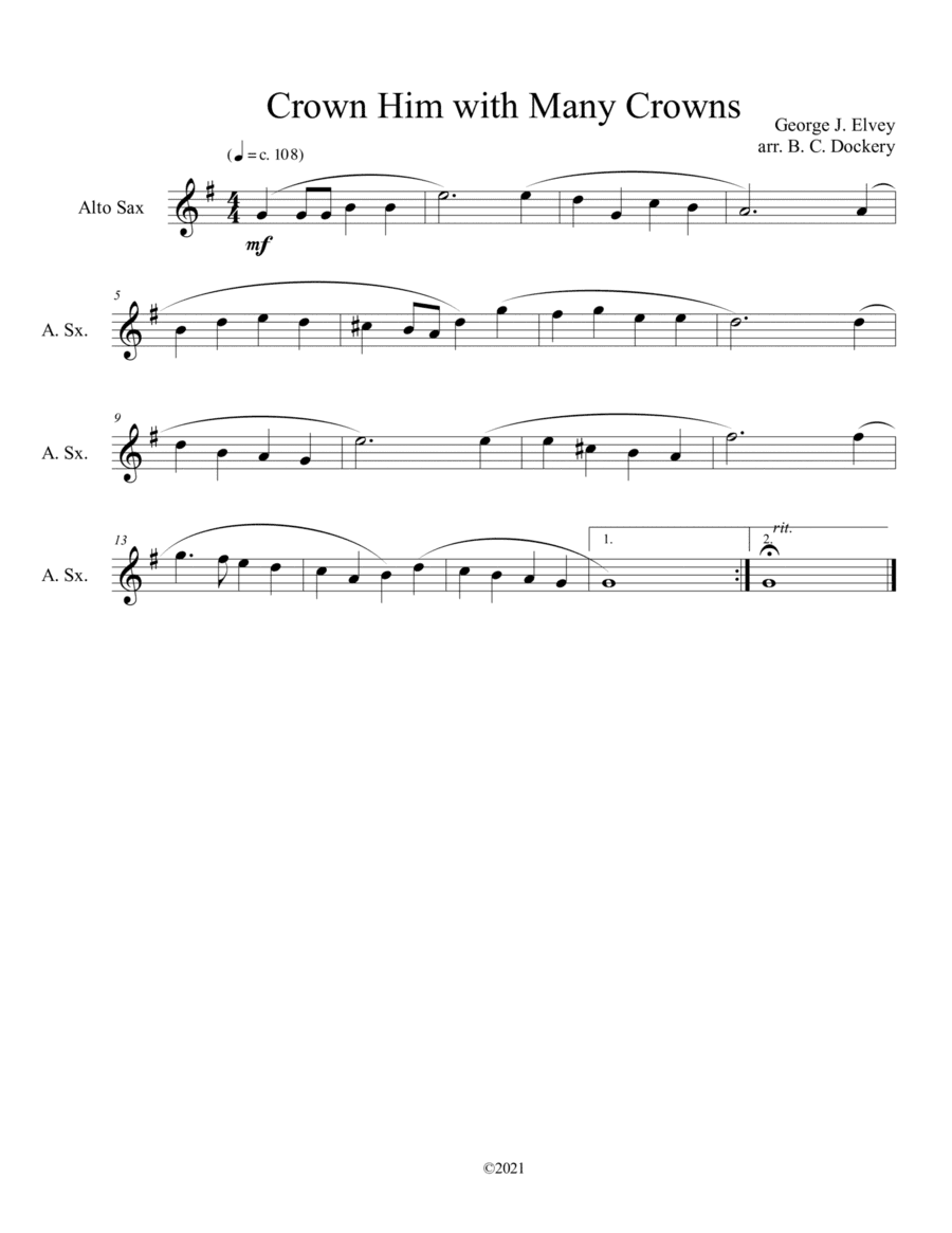 Crown Him with Many Crowns (alto sax solo) (arr. B. C. Dockery)