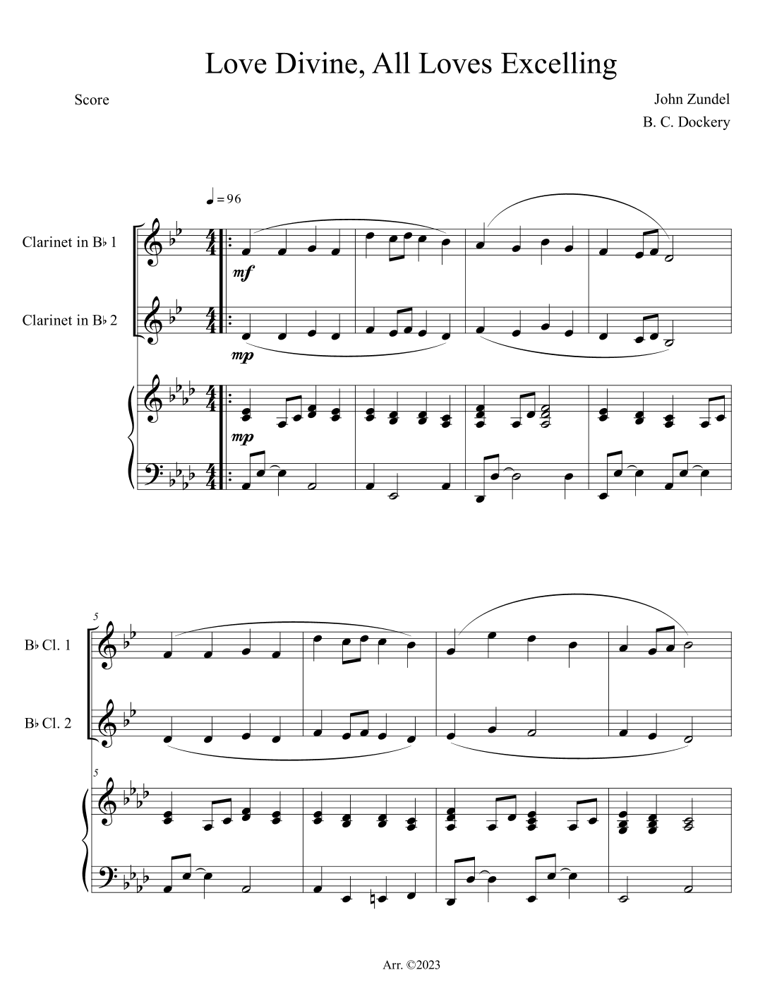 Love Divine, All Loves Excelling (Clarinet Duet with Piano Accompaniment) (arr. B. C. Dockery)