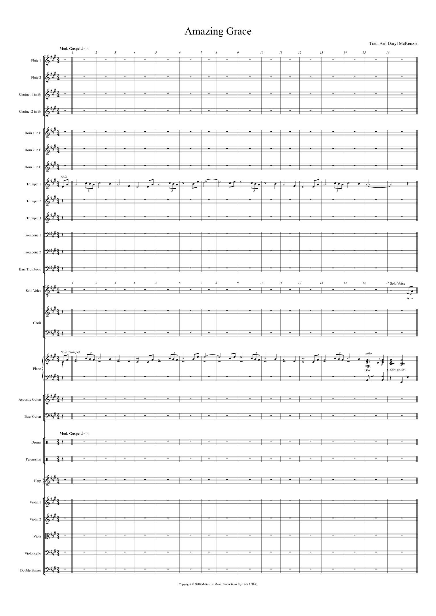 Amazing Grace Male vocal with Pops Orchestra and Choir (arr. Daryl McKenzie)
