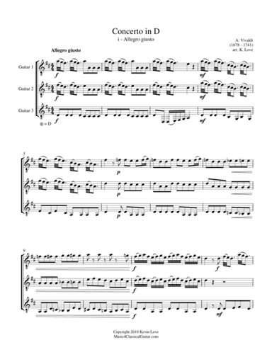Concerto in D - i - Allegro giusto (Guitar Trio) - Score and Parts (arr. Kevin Love)