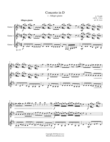 Concerto in D - i - Allegro giusto (Guitar Trio) - Score and Parts (arr. Kevin Love)