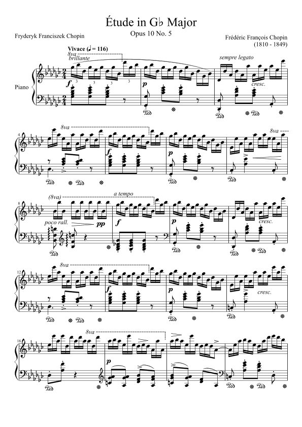 Etude Opus 10 No. 5 in Gb Major (arr. Zachary Corbett)