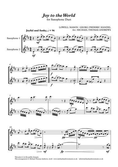 Joy to the World (for Saxophone Duet) (arr. Michael Thomas Andrews)