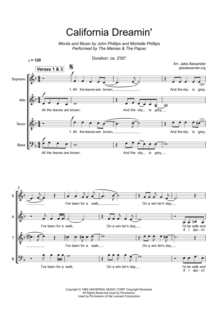 California Dreamin' (arr. Jake Alexander)