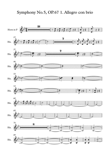 Beethoven symphony No.5 - 1st Movement (Transposed Horn in F) (arr. Jay Heo)