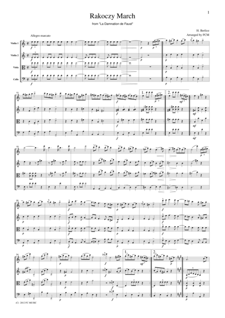 Berlioz  Rakoczy March, for string quartet, CB701 (arr. FCMUSIC)