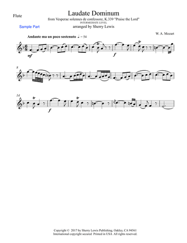 Laudate Dominum, Solo Flute, Intermediate Level for flute solo (arr. Sherry Lewis)