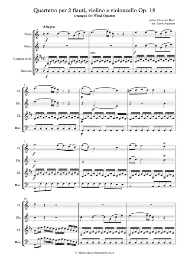 J. C. Bach Quartet in C arranged for Wind Quartet (arr. Lewis Andrews)