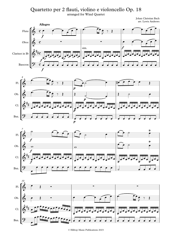 J. C. Bach Quartet in C arranged for Wind Quartet (arr. Lewis Andrews)