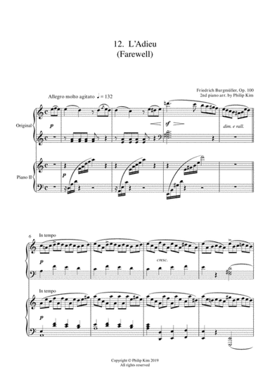 12. L'Adieu (Farewell) 25 Progressive Studies Opus 100 for 2 pianos Friedrich Burgmüller (arr. Philip Kim)