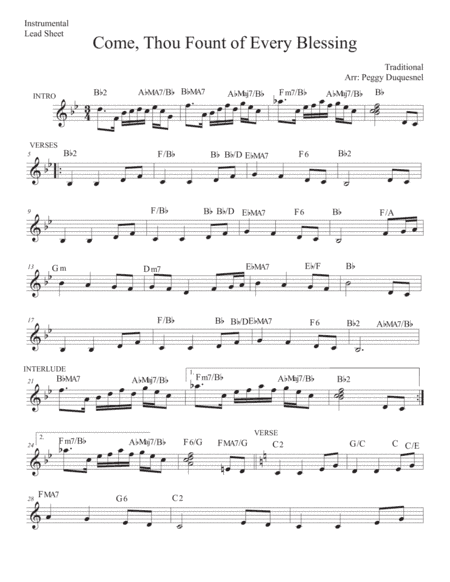 Come Thou Fount of Every Blessing (Bb - C) - INST (arr. Duquesnel Music Publishing)
