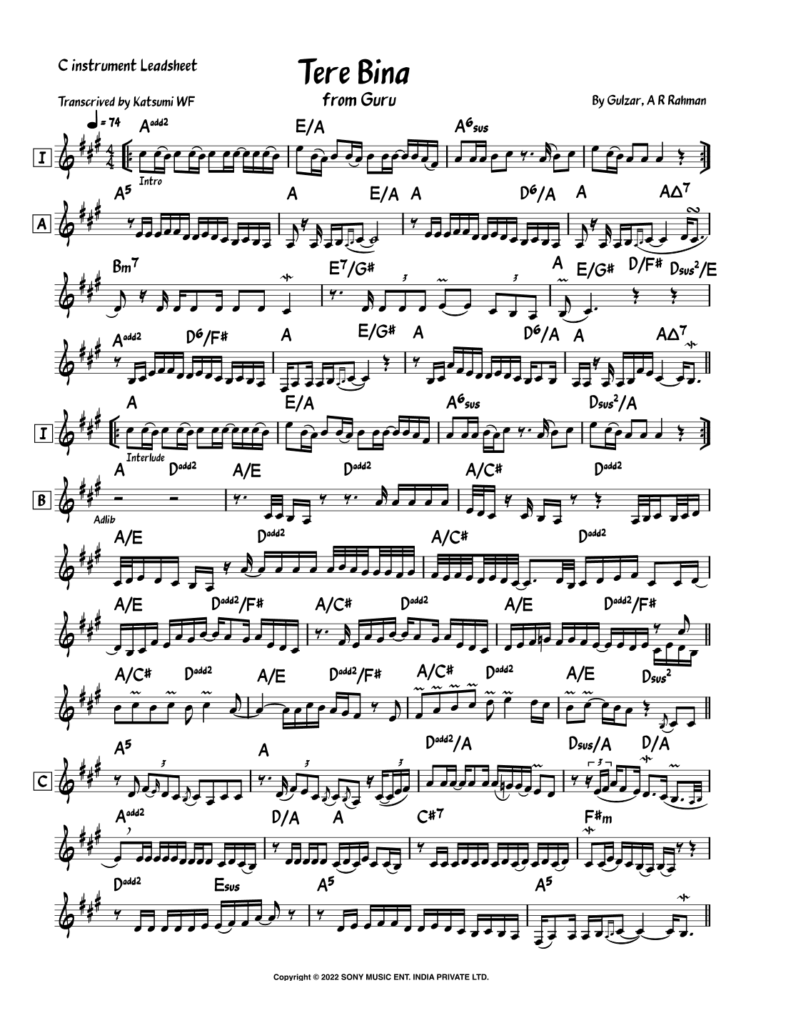 Tere Bina (360 Ra) (arr. Katsumi WF)