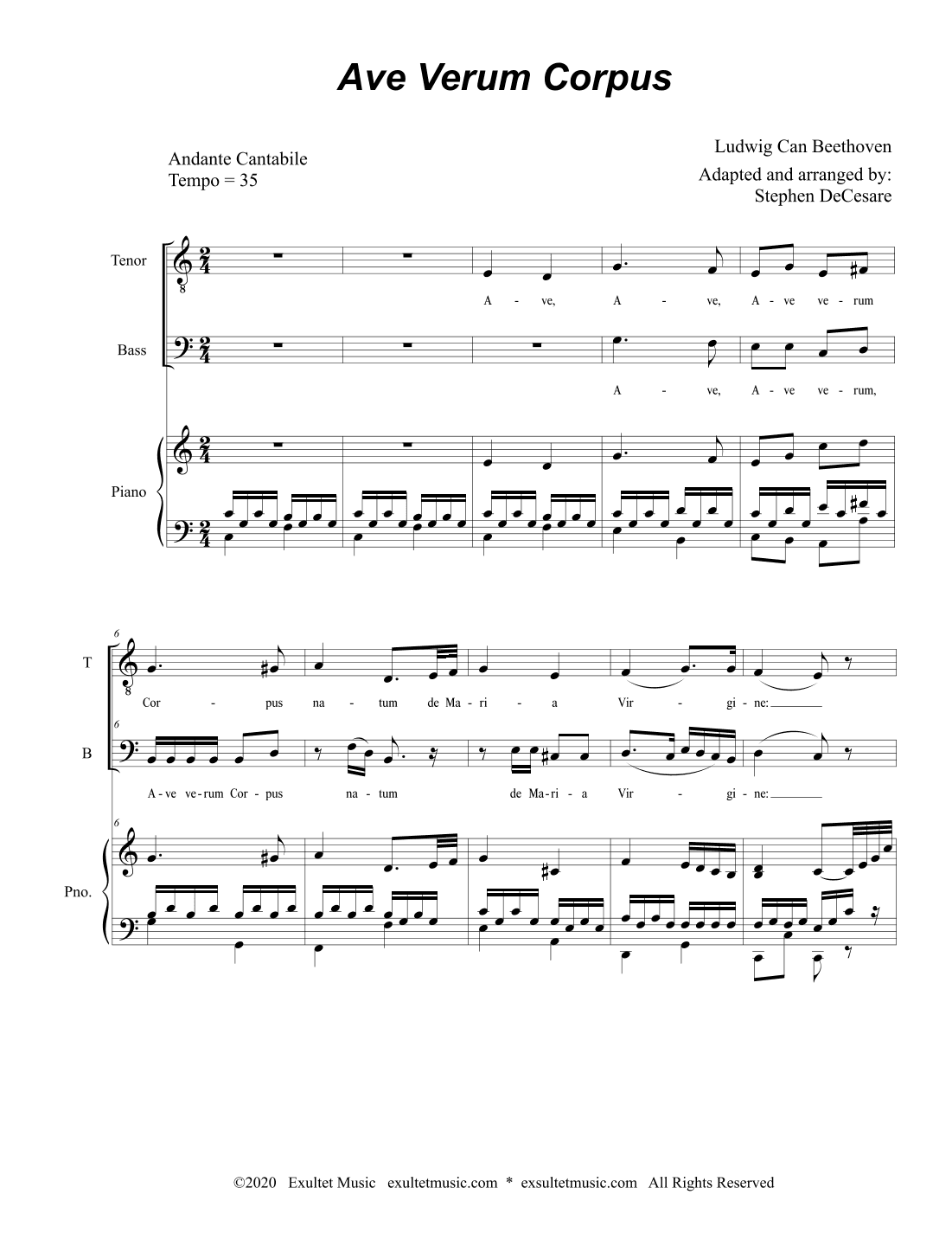 Ave Verum Corpus (Duet for Tenor and Bass solo) (arr. Stephen DeCesare)