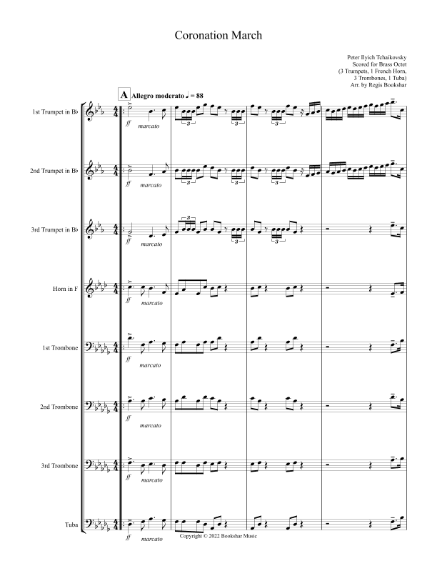 Coronation March (Db) (Brass Octet - 3 Trp, 1 Hrn, 3 Trb, 1 Tuba) (arr. Regis Bookshar)