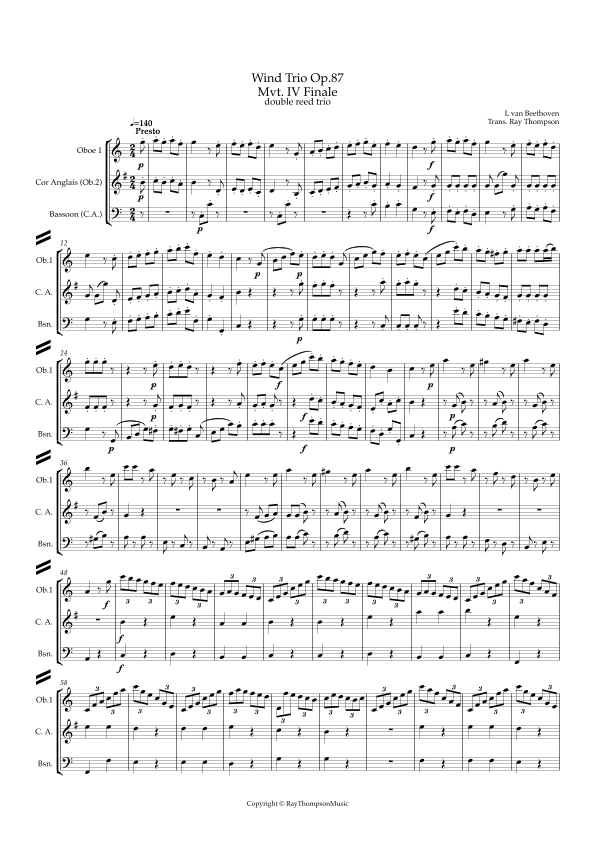 Beethoven: Wind Trio in C Major Op.87 Mvt.IV Finale - double reed trio (Ob.,C.A.,Bsn.) (arr. Ray Thompson)