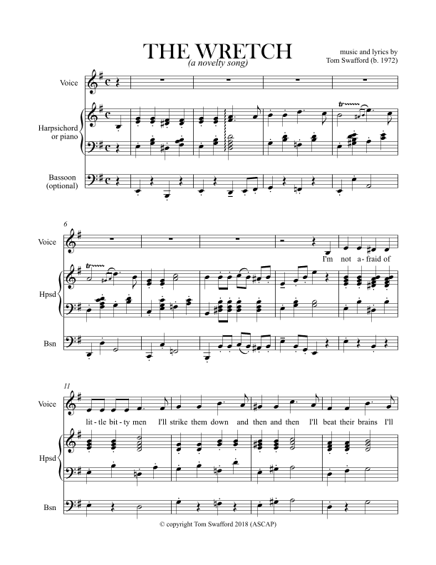 The Wretch - novelty song for voice, harpsichord, optional bassoon