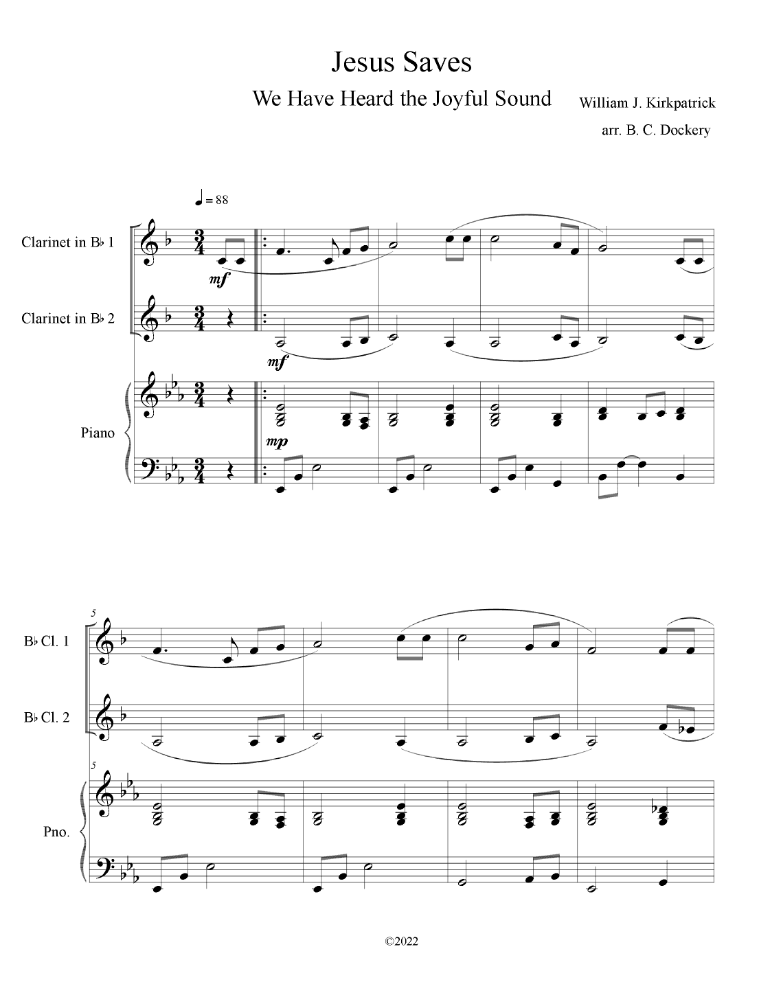 Jesus Saves (Clarinet Duet with Piano Accompaniment) (arr. B. C. Dockery)