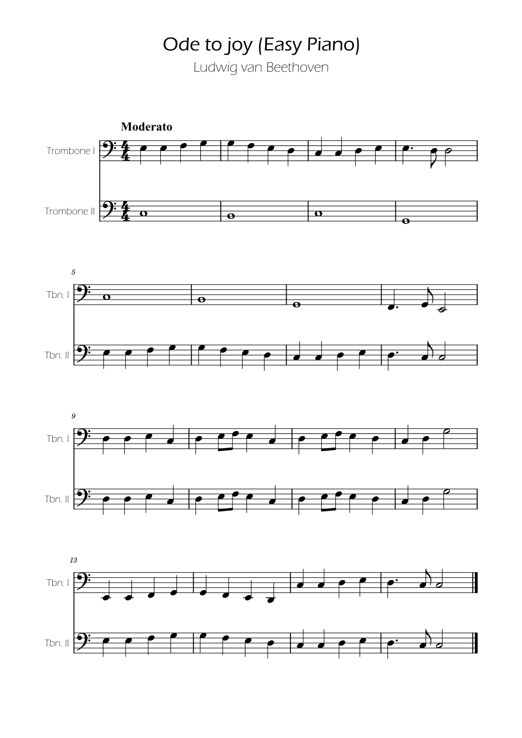 Ode To Joy - Easy Trombone Duet (arr. Ygor Nunes)
