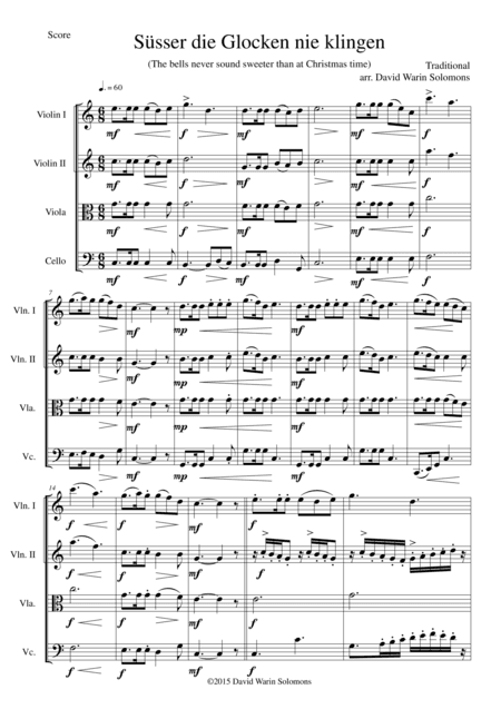 Süsser die Glocken (The bells never sound sweeter) for string quartet (arr. David Warin Solomons)