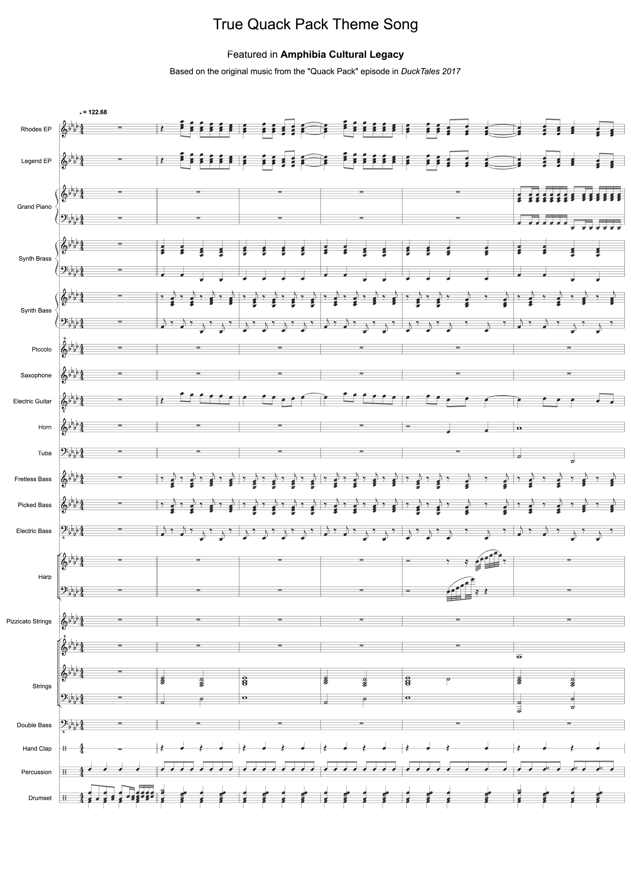 True Quack Pack Theme Song - Score Only (arr. Amphibia Cultural Legacy)
