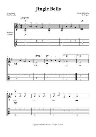 Jingle Bells - Fingerstyle for Acoustic Guitar (Very Easy - Guitar Christmas - TAB) (arr. Yuri Noronha)