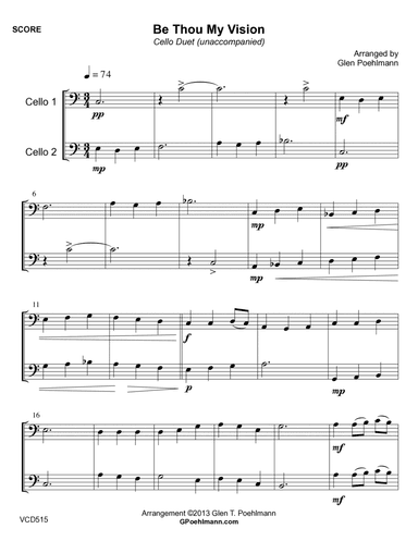 BE THOU MY VISION - CELLO DUET (unaccompanied) (Grade 3-) (arr. Glen Poehlmann)