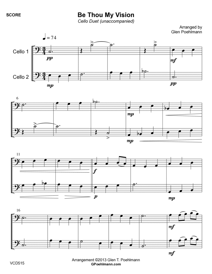 BE THOU MY VISION - CELLO DUET (unaccompanied) (Grade 3-) (arr. Glen Poehlmann)