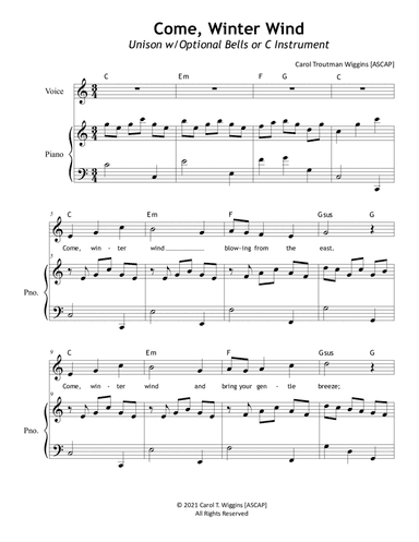 Come, Winter Wind (Unison w/Optional Bells or C Instrument)