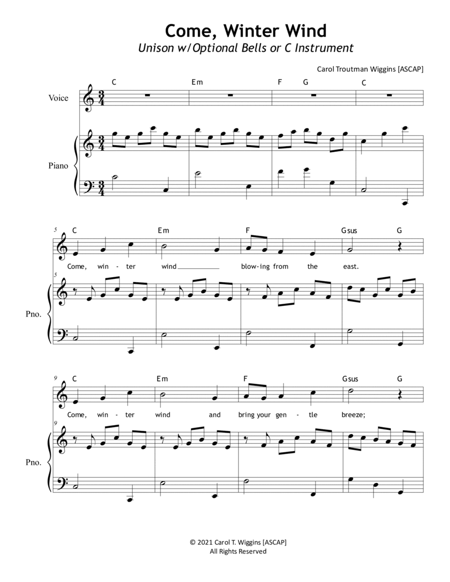 Come, Winter Wind (Unison w/Optional Bells or C Instrument)
