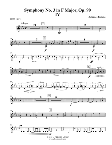 Brahms Symphony No. 3, Movement IV - Horn in F 1 (Transposed Part), Op. 90 (arr. Doug Clyde)