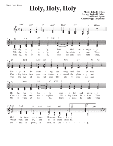 Holy, Holy, Holy (Key of C-Db) Vocal Lead Sheet (3-parts) (arr. Peggy Duquesnel)
