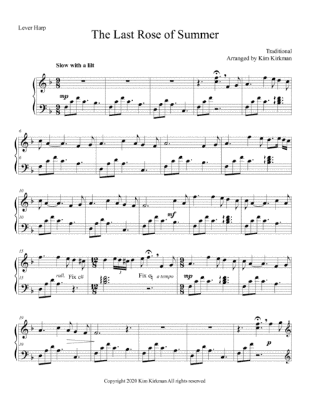 Last Rose of Summer - for lever harp (arr. Kim Kirkman)