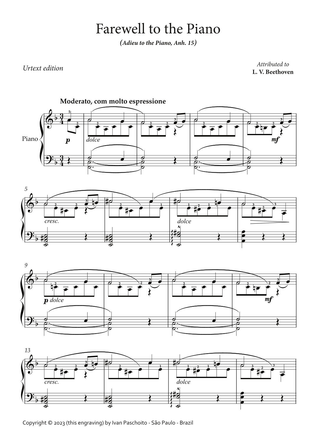 Farewell to the piano (Adieu to the piano) (arr. Urtext)